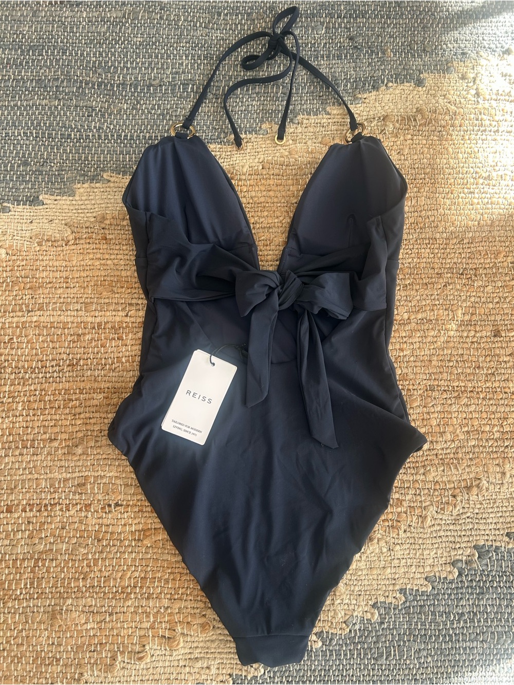Reiss Deep Navy V-Neck Halter One-Piece Swimsuit - Picture 3 of 13